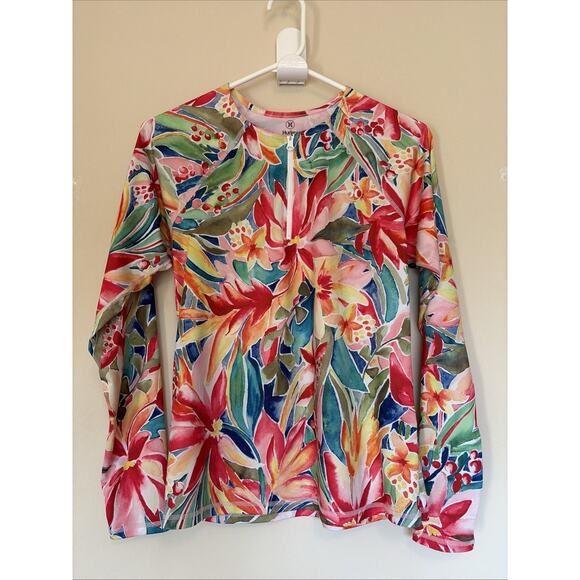 Hurley Colorful Vibrant Floral Flower 1/4 Zip UPF50+ Swim Shirt Rash Guard Small - Picture 1 of 6